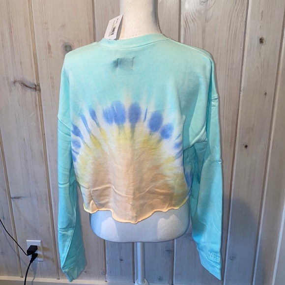 Wesley Ecosoft Cropped Crewneck Sweatshirt in Seafoam/horizon Burst Tie Dye nwt - Picture 2 of 3